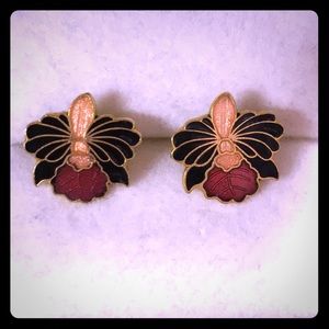 Enamel Orchid Earrings
